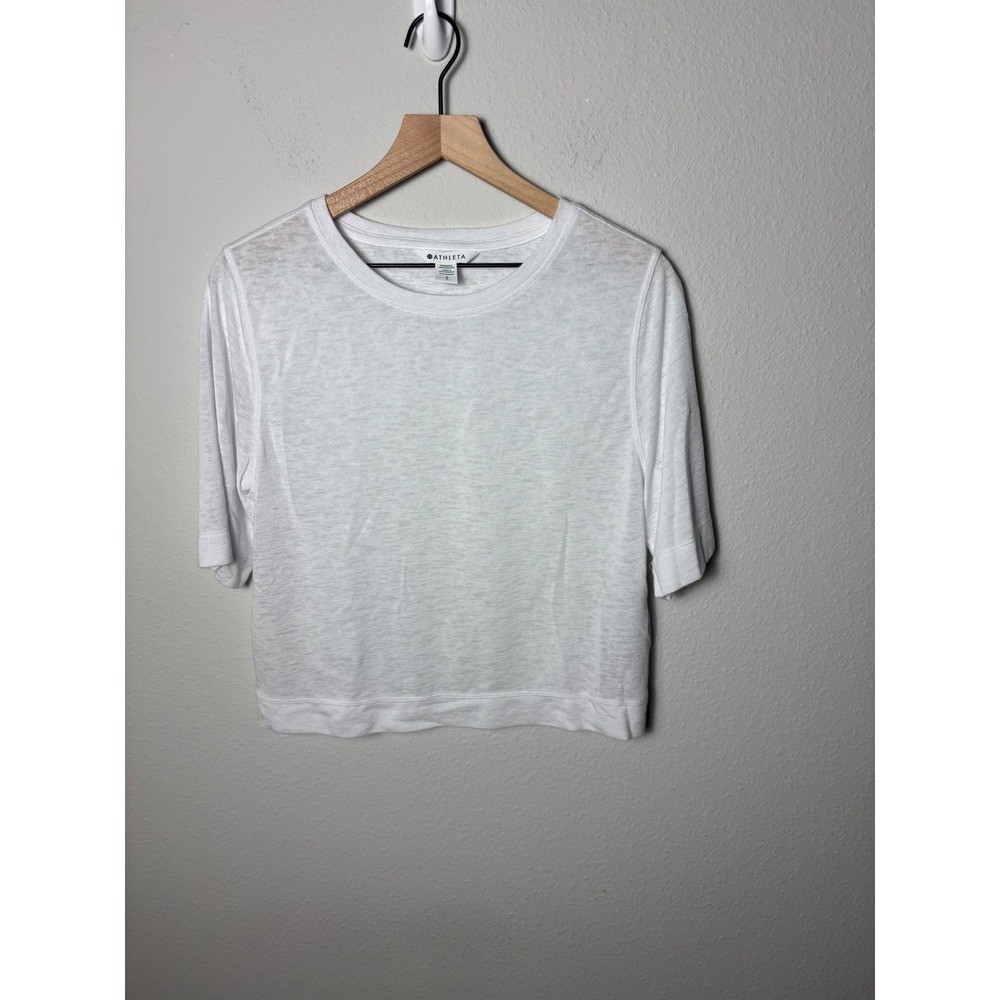 Athleta Breezy Serene Tee White Elbow Sleeve T-Shirt 586646 Womens Small